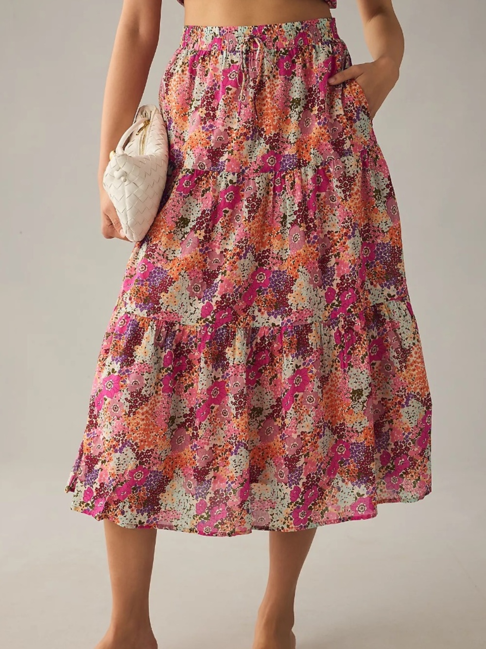 Trovata Birds of Paradis Makena Floral Multicolor Midi Tiered Pull On Skirt SM